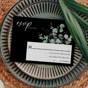 Moderne Greenery Black Wedding Simple RSVP Card Karte
