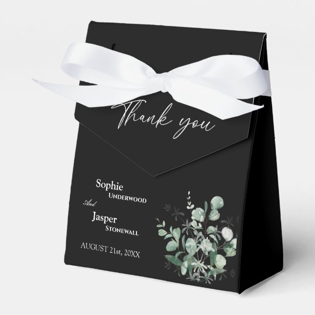 Moderne Greenery Black Wedding Vielen Dank Geschenkschachtel (Vorderseite)