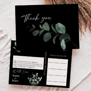 Moderne Greenery Black Wedding Vielen Dank Postkarte