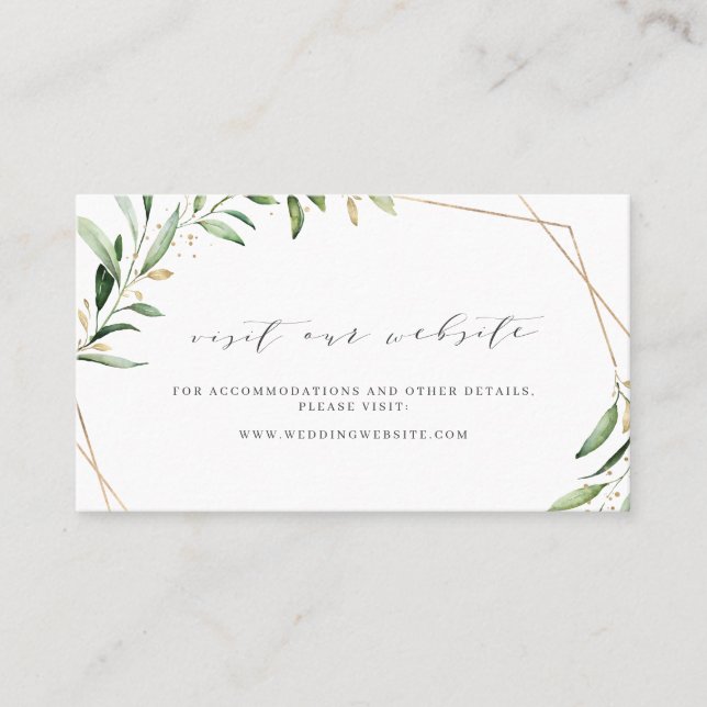 Moderne Greenery Gold Wedding Website Beilage Card Platzkarte (Vorderseite)