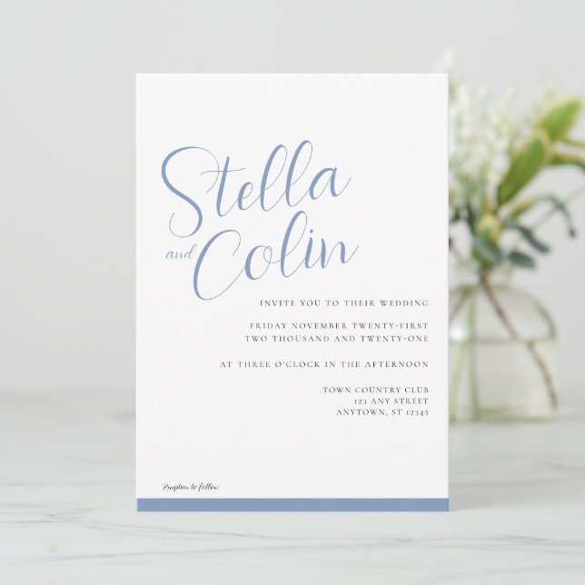 Moderne Grenzen Elegant Simple Dusty Blue Wedding Einladung (Stehend Vorderseite)