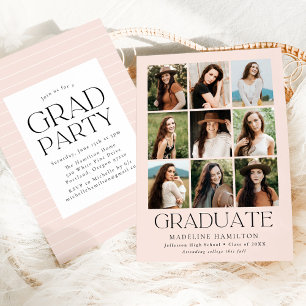 Moderne Grid Blush 9 Foto Collage Graduation Party Einladung