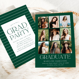 Moderne Grid Green 9 Foto Collage Graduation Party Einladung