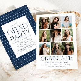 Moderne Grid Navy 9 Foto Collage Graduation Party Einladung