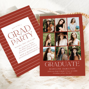Moderne Grid Rust 9 Foto Collage Graduation Party Einladung