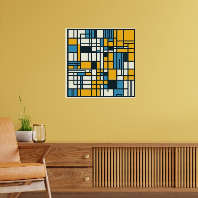 Moderne Gridabstraktion - Mondrian-Inspiriert Geom Poster (Wohnzimmer 2)