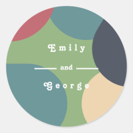 Moderne Groovy Abstrakt Chic Retro Hochzeit Runder Aufkleber