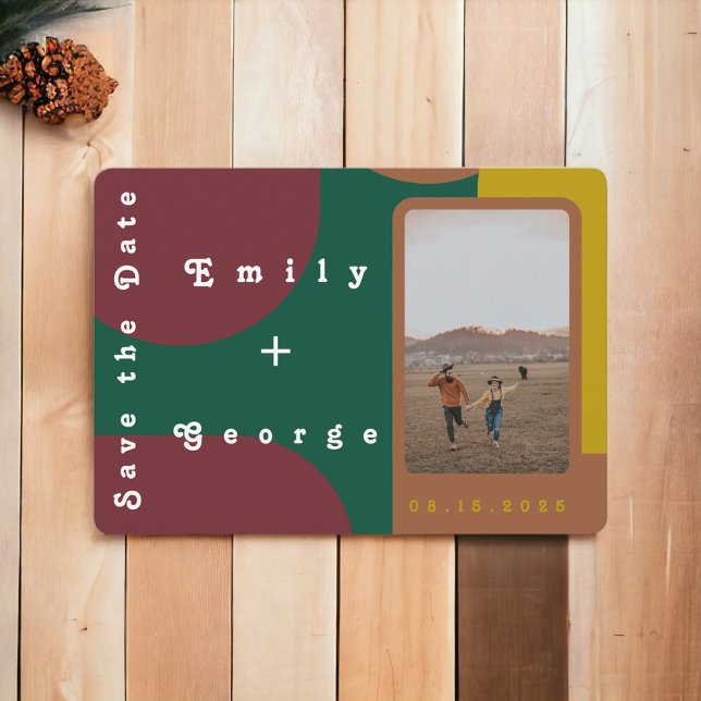 Moderne Groovy Abstrakte Foto Hochzeit Save The Date (Von Creator hochgeladen)