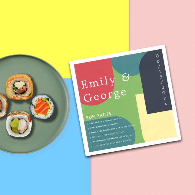 Moderne Groovy Abstrakte Fun Facts Wedding Serviette (Von Creator hochgeladen)