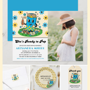 Moderne Groovy Daisy Blau Gelb Sie ist bereit zu P Einladung
