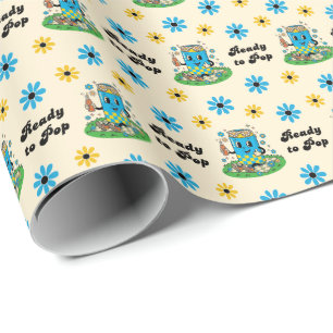 Moderne Groovy Daisy Blau Gelb Sie ist bereit zu P Geschenkpapier