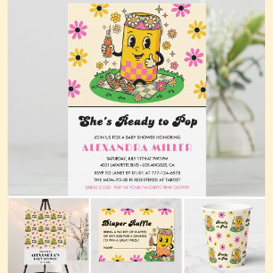 Moderne Groovy Daisy Pink Gelb Sie ist bereit zu p Einladung