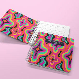 Moderne Groovy farbenfrohe Retro Rainbow Boho Abst Notizbuch
