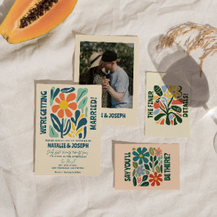 Moderne Groovy floral farbenfrohe Retro Bold Weddi Einladung