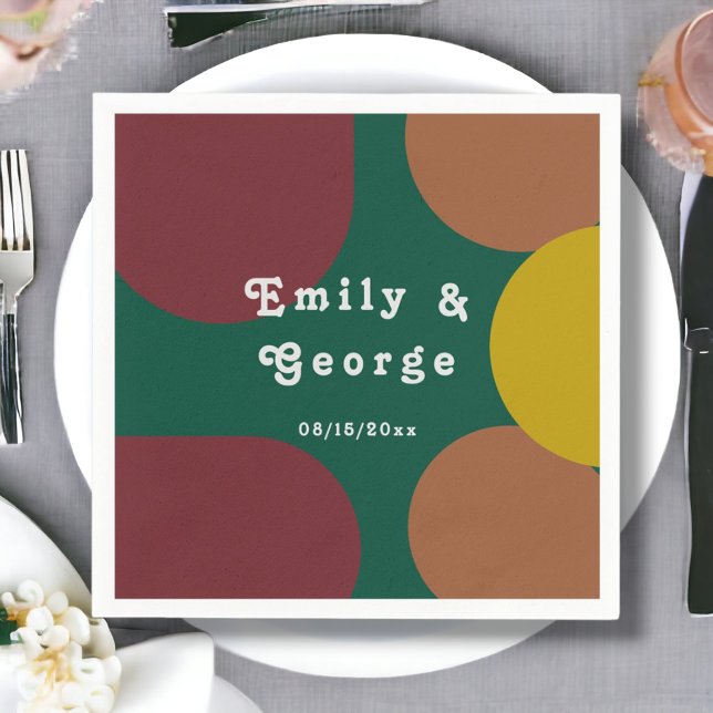 Moderne Groovy Retro 70er Abstrakte Hochzeit Serviette (Von Creator hochgeladen)