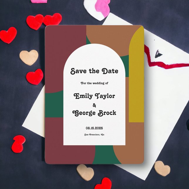 Moderne Groovy Retro Abstrakte Hochzeit Save The Date (Von Creator hochgeladen)