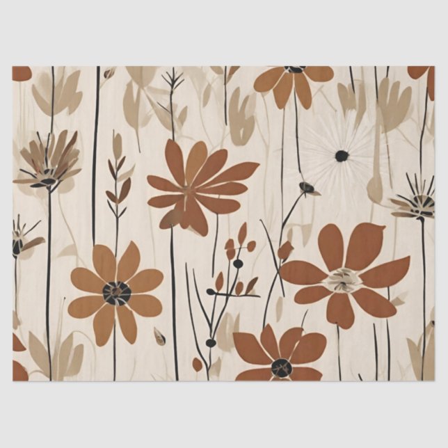 Moderne Groovy Retro Rusty Brown Blume Seidenpapier (Vorderseite)