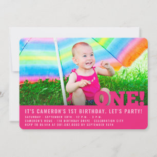 Moderne große ONE Baby Girl First Birthday Party Einladung