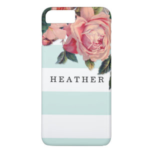 MODERNE, große Streifen mit Rose, Aqua Blue Case-Mate iPhone Hülle