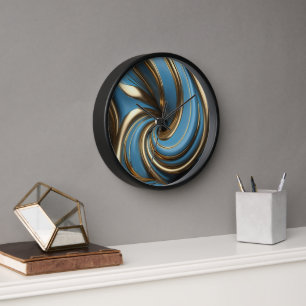 Moderne, große Wandleuchte mit schick blauem Swirl Uhr