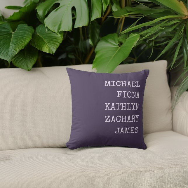 Moderne Großkinder nennen Lila Kissen (Modern Grandkids Names Purple Throw Pillow)
