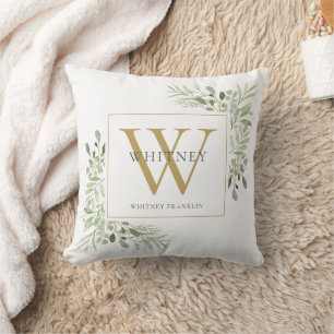 Moderne Grün Chic Gold Monogramm Kissen