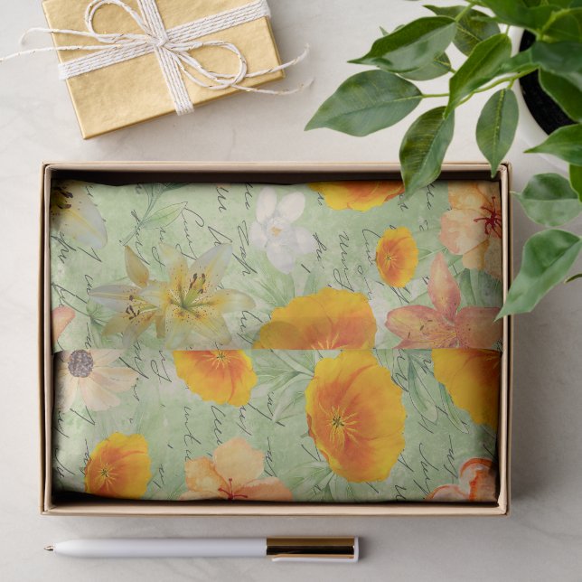 Moderne grün-gelbe Blumenmuster entmutigen Seidenpapier (Geschenk)