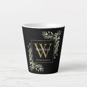 Moderne Grün-Gold-Monogramm Elegantes Schwarz Latt Milchtasse