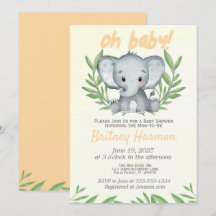 Moderne Grünanlage Elefant Neutral Baby Shower Inv