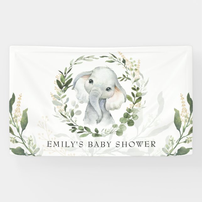 Moderne Grünanlage Gold Elephant Baby Dusche Gebur Banner (Horizontal)