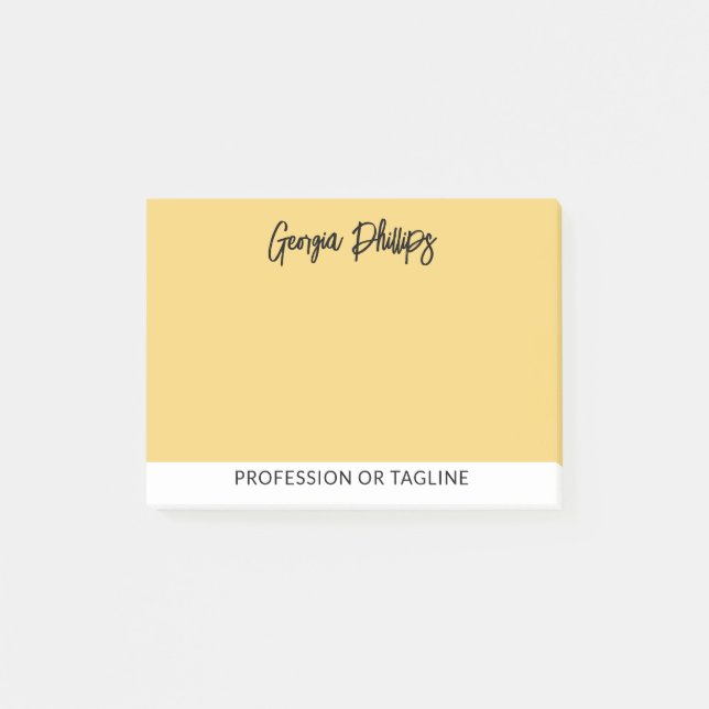 Moderne grundlegende weiche gelbe Name & Beruf Post-it Klebezettel (Vorderseite)