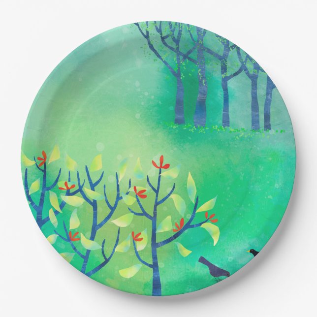 Moderne grüne Abstrakte Landschaft Pappteller (Vorderseite)