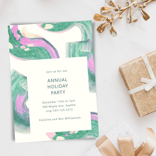 Moderne grüne abstrakte Weihnachtsfeier Einladung (Von Creator hochgeladen)