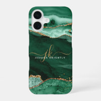 Moderne grüne Achat-Gold-Glitter-Schrift-Monogramm