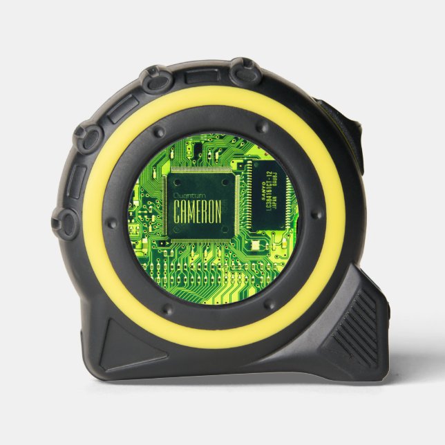 Moderne, grüne Auflage Mikrochip Geek Custom Maßband (Vorderseite)