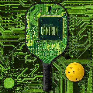 Moderne, grüne Auflage Mikrochip Geek Custom Pickleball Schläger