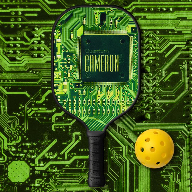 Moderne, grüne Auflage Mikrochip Geek Custom Pickleball Schläger (Von Creator hochgeladen)