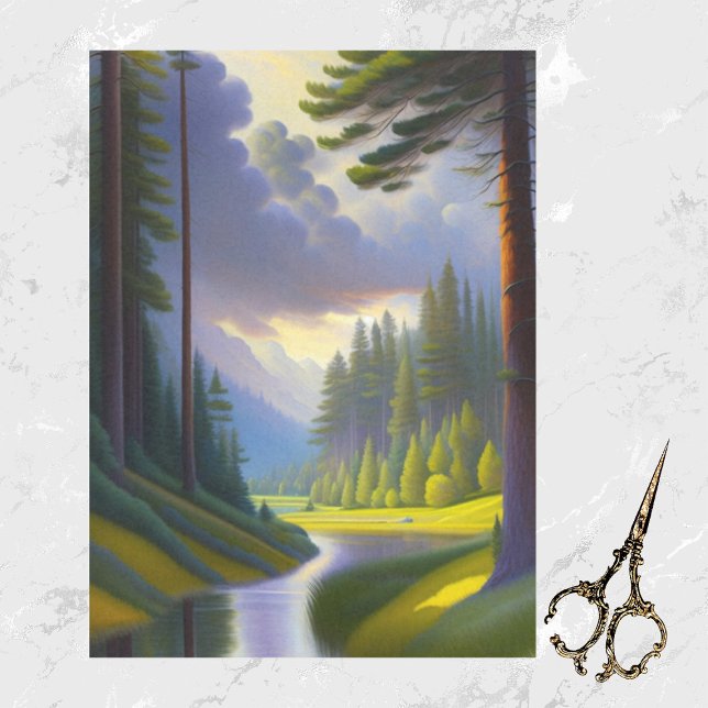 Moderne Grüne Bäume Wasser Wolken Landschaftsbild  Seidenpapier (Von Creator hochgeladen)