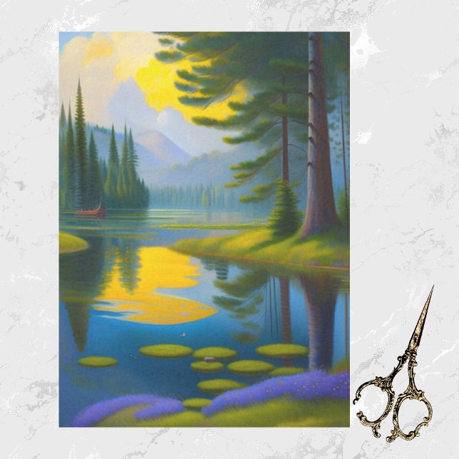 Moderne Grüne Bäume Wasserlandschaft Kunstwerk Seidenpapier (Von Creator hochgeladen)