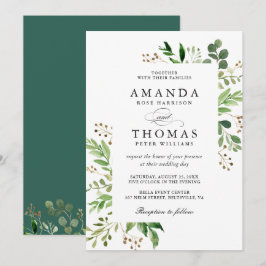Moderne Grüne Blätter Foliage Frame Wedding Einladung
