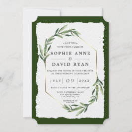 Moderne grüne Blätter Goldrahmen Hochzeit Einladung