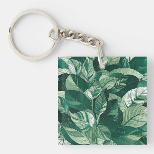 Moderne grüne Blätter Muster Schlüsselanhänger (Vorderseite)