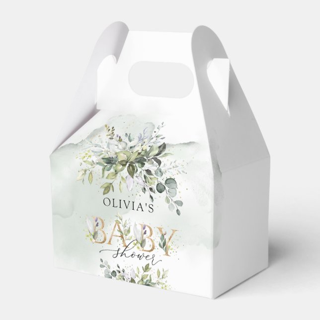 Moderne grüne Blattgold Briefe Babydusche Geschenkschachtel (Vorderseite)