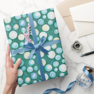 Moderne Grüne Blaue Luftblasen Schnee Wasserfarbe Geschenkpapier