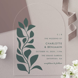 Moderne grüne botanische Blätter Hochzeit Acryleinladungen