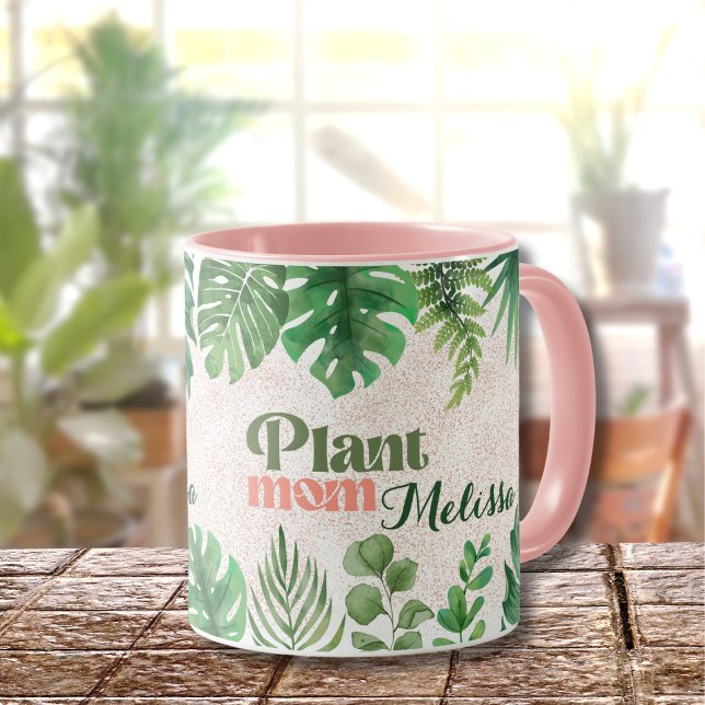 Moderne grüne botanische Blätter Pflanze Mama Tasse (Von Creator hochgeladen)