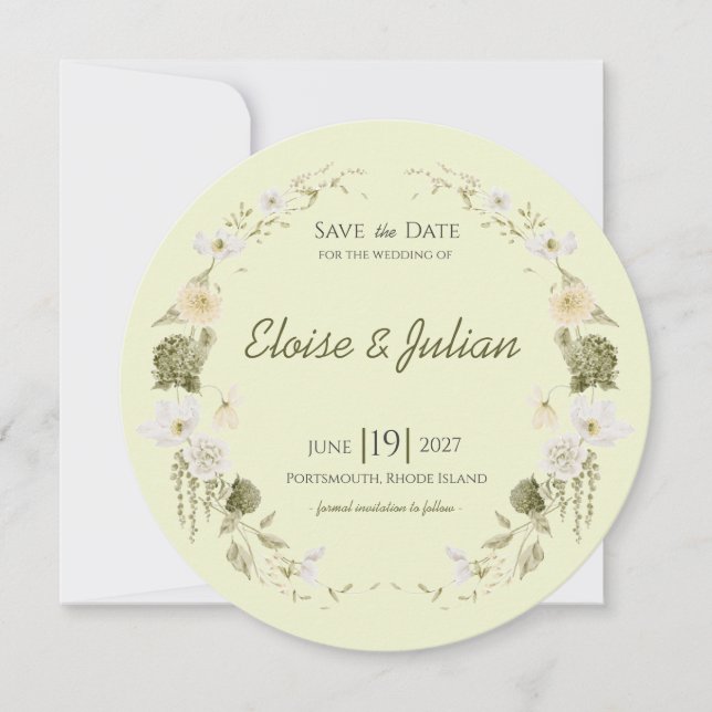 Moderne grüne botanische Save-the-Date-Karte Save The Date (Vorderseite)