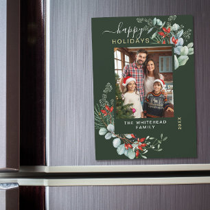 Moderne grüne botanische Weihnachts-Fotomagnetkart Magnetkarte