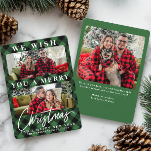 Moderne grüne Buffalo-Karo-Plaid-Weihnachtsfoto Feiertagskarte