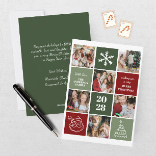 Moderne grüne burgunderrote Weihnachts-Foto-Collag Feiertagskarte